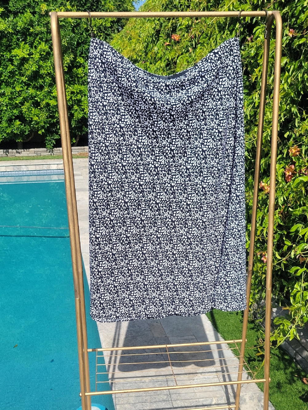 Black and White Speckled Midi A-Line Skirt Sz L